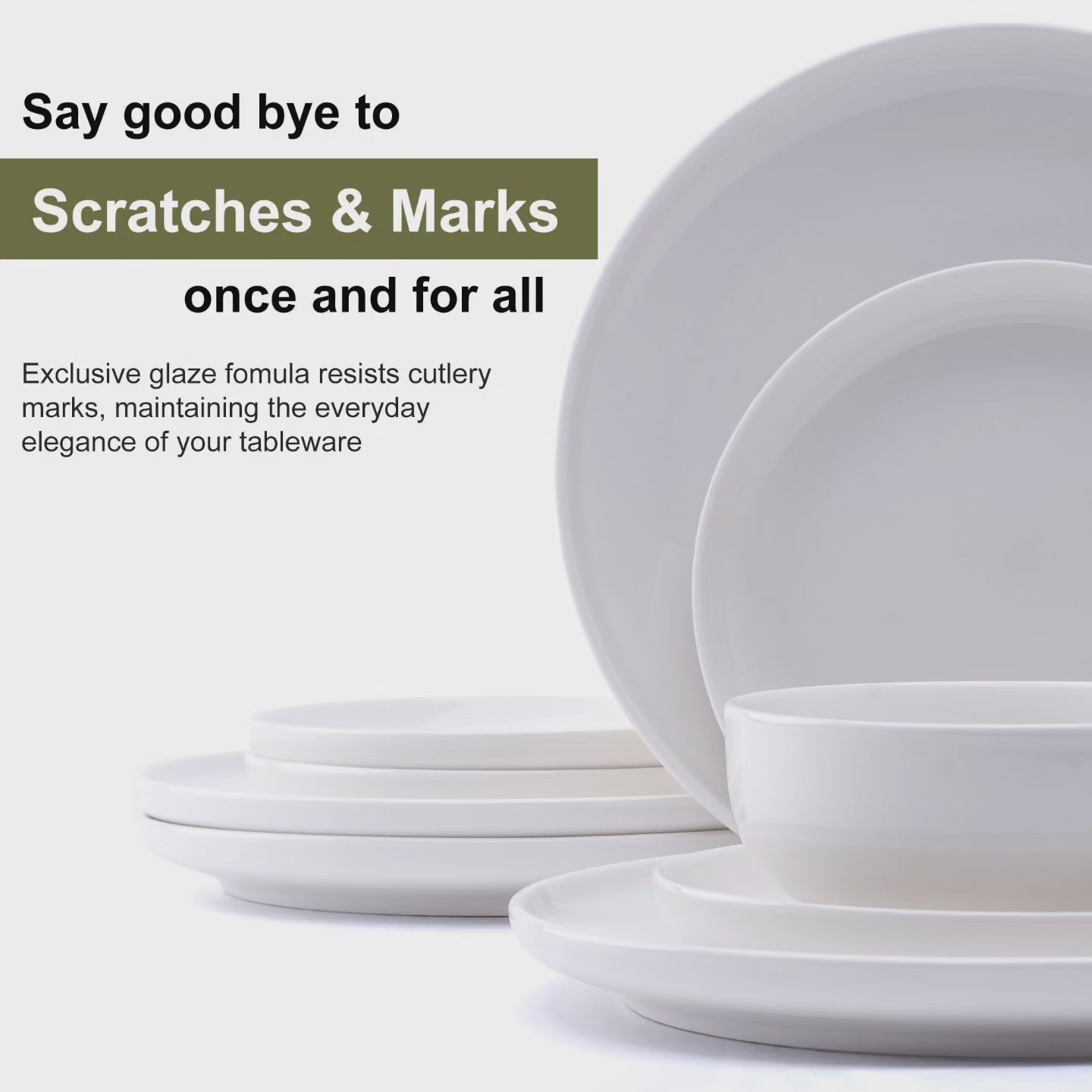 903 Essentials Collection Porcelain 12-Piece Dinnerware Set - High Gloss White |No more Scratches and Utensil Marks|