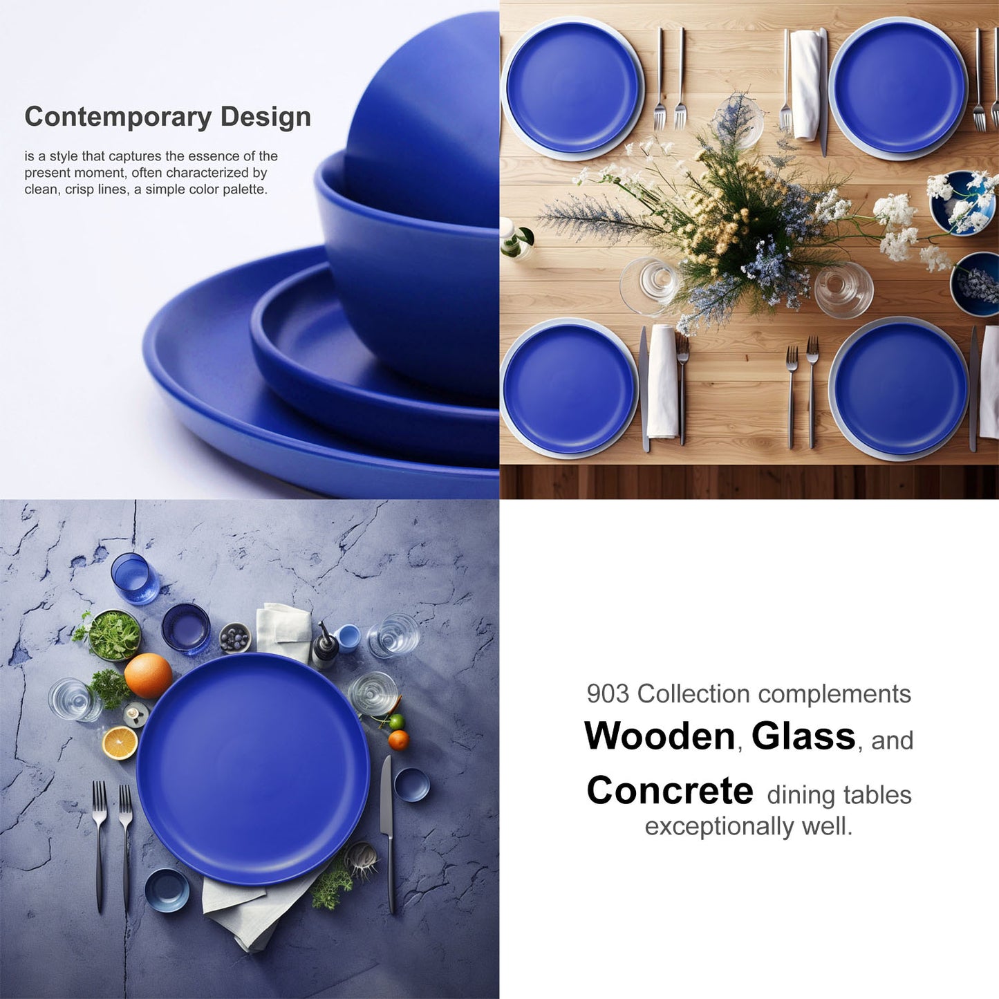 903 Collection Dinner Plate Set Of 4 - Matte Gentiana True Blue