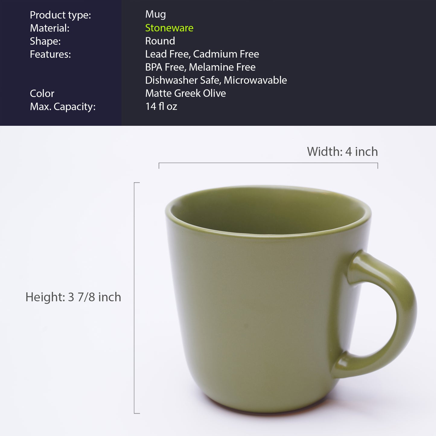 903 Collection Mugs Set Of 4 - Matte Greek Olive