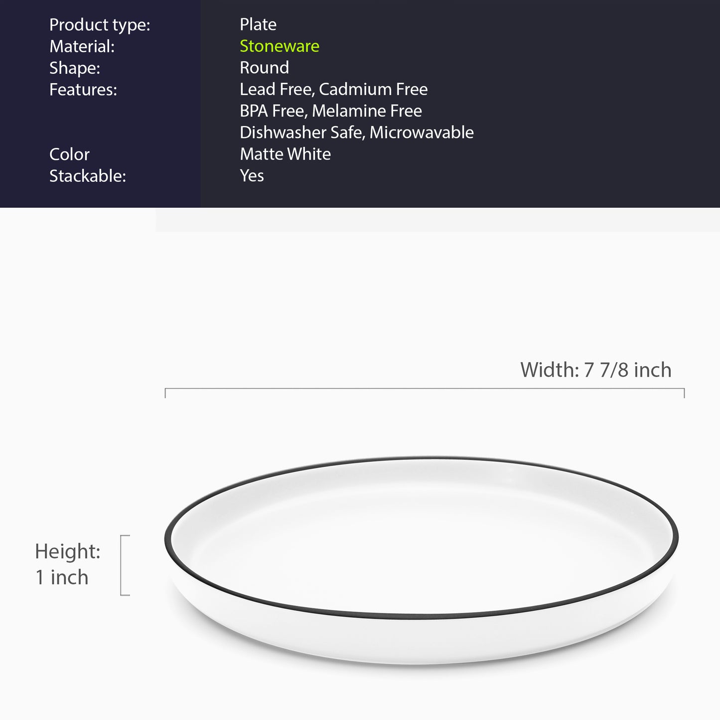 903 Collection Side Plate Set Of 4 - Matte Snow White with Black Rim